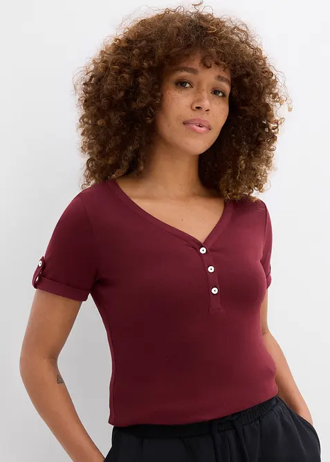 T-shirt col tunisien 100% coton, bonprix