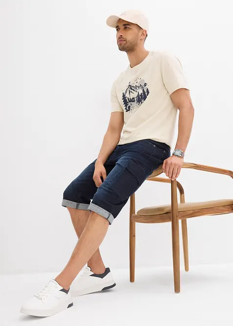 Bermuda cargo en jean extensible, regular, bonprix