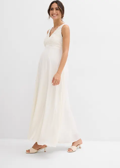 Robe de mariée de grossesse avec dentelle, satin et crêpe georgette, bonprix