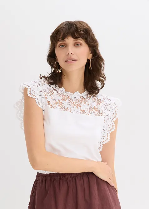 T-shirt à empiècement dentelle, bonprix