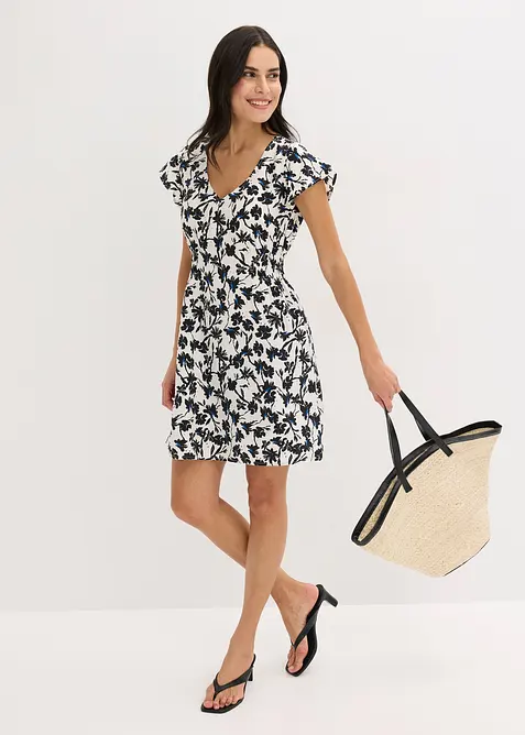 Kleid mit Flügelärmeln aus strukturiertem Material, bonprix