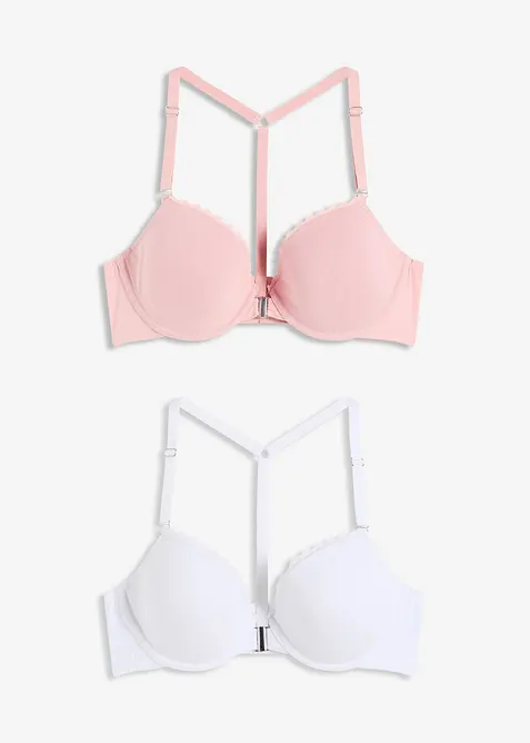 Lot de 2 soutiens-gorge coton à coques et armatures, fermeture devant, bonprix