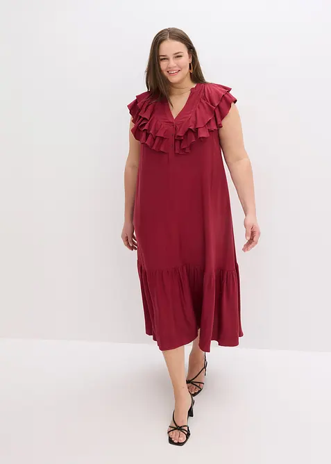Robe midi avec volants en crêpe texturé, bonprix