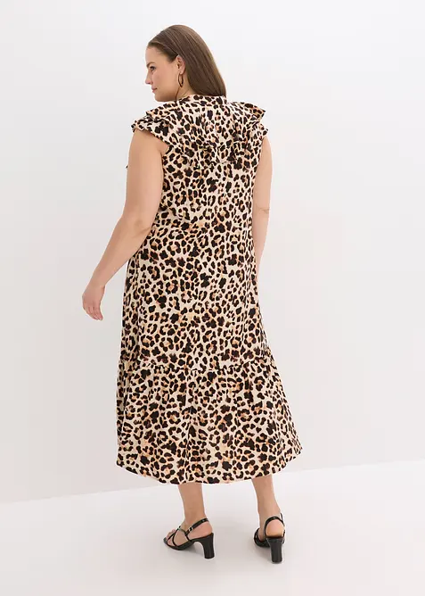 Midikleid mit Volants aus strukturiertem Cr&ecirc;pe, bonprix