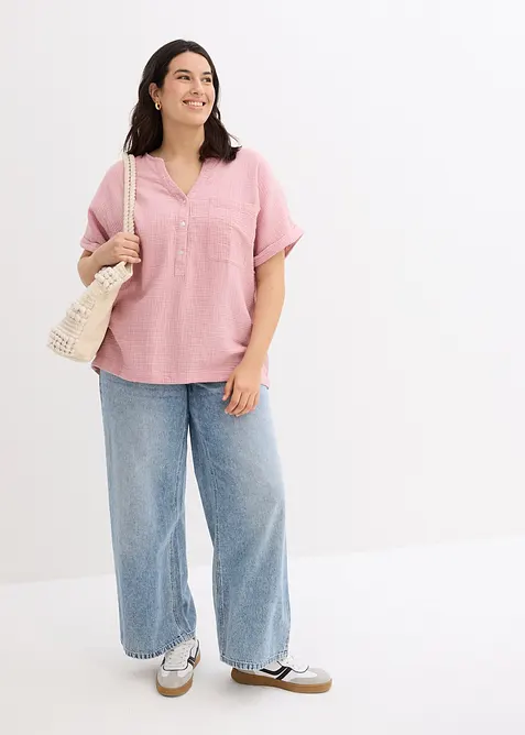Blouse manches courtes en gaze de coton, bonprix