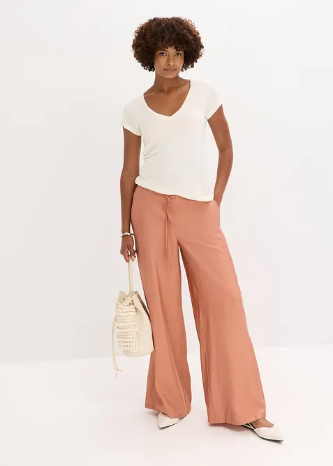 Pantalon palazzo texturé en viscose mélangée, bonprix