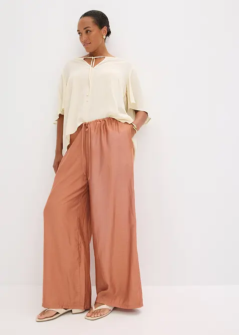 Pantalon palazzo texturé en viscose mélangée, bonprix