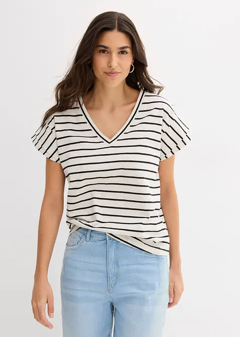 T-shirt ray&eacute; &agrave; manches volant&eacute;es, bonprix