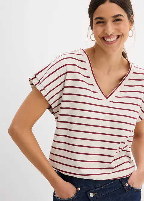 T-shirt rayé à manches volantées, bonprix