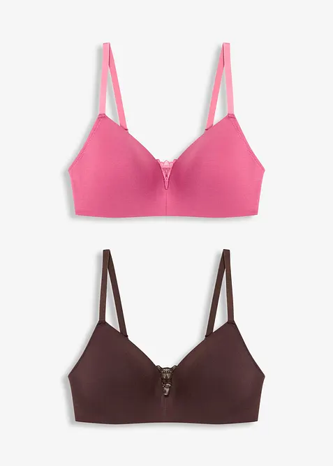 Lot de 2 soutiens-gorge coton à coques sans armatures, bonprix
