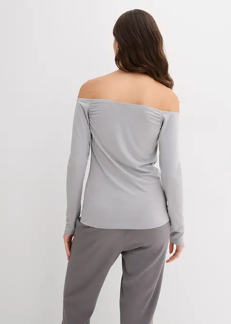 T-shirt col Bardot en jersey léger, bonprix