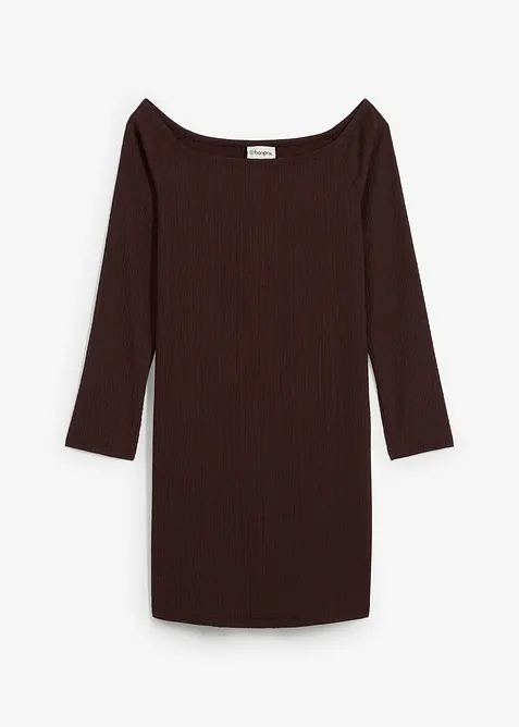 Robe à col Bardot en crêpe gaufré, bonprix