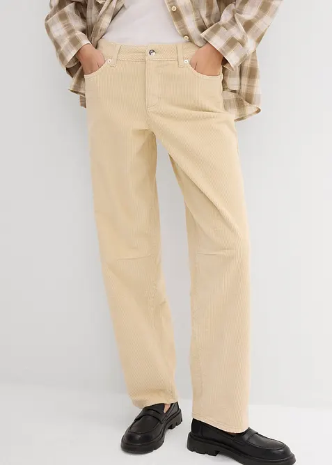 Pantalon barrel en velours côtelé, taille mi-haute, bonprix