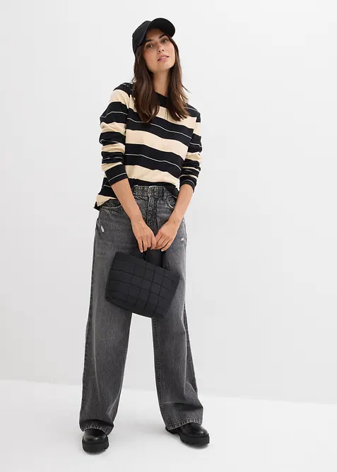 Jean large, taille mi-haute, en denim peu extensible, bonprix