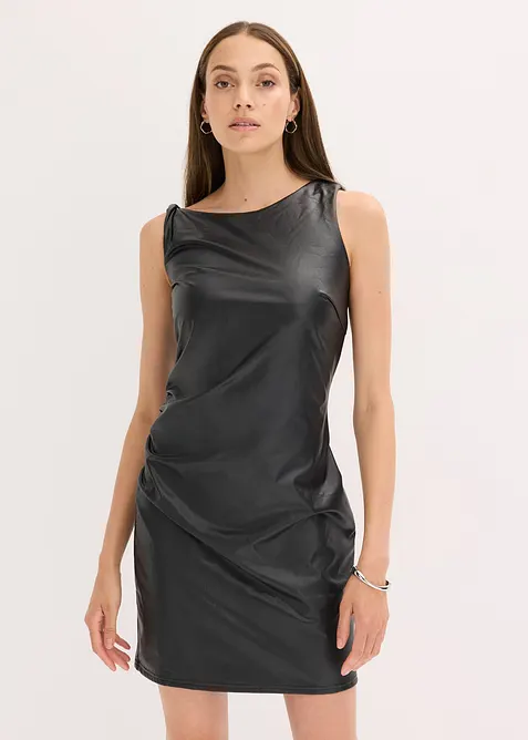 Robe courte enduite encolure Bardot, bonprix