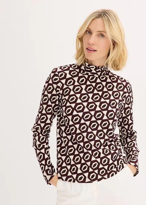 T-shirt manches longues texturé à col montant, bonprix