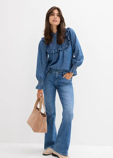 Blouse en jean à volants, bonprix