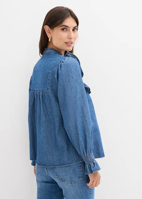 Blouse en jean à volants, bonprix