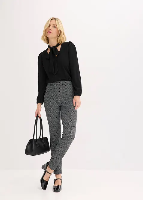 Pantalon en jacquard à taille élastiquée, détail boucle, bonprix