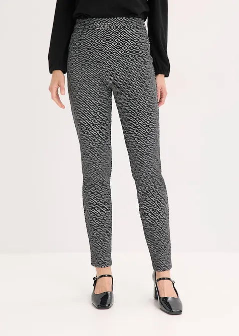 Pantalon en jacquard à taille élastiquée, détail boucle, bonprix