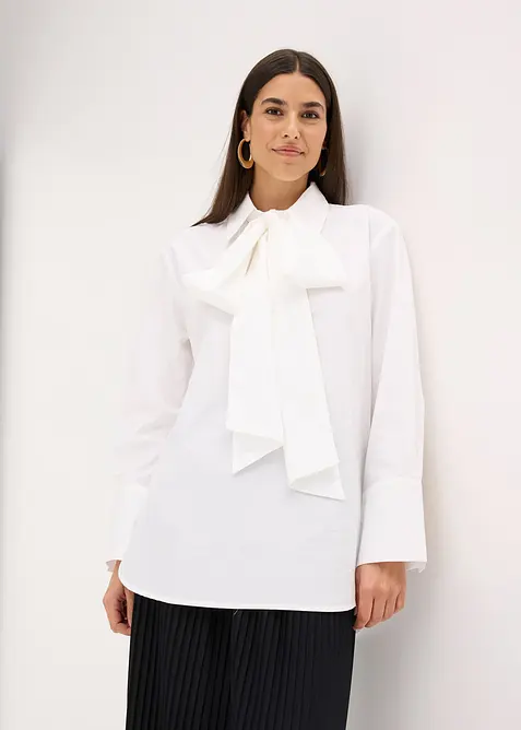 Chemisier à col lavallière 100 % coton, bonprix