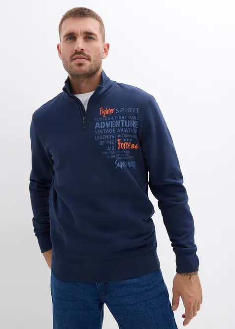 Sweat à col camionneur zippé 100% coton, bonprix