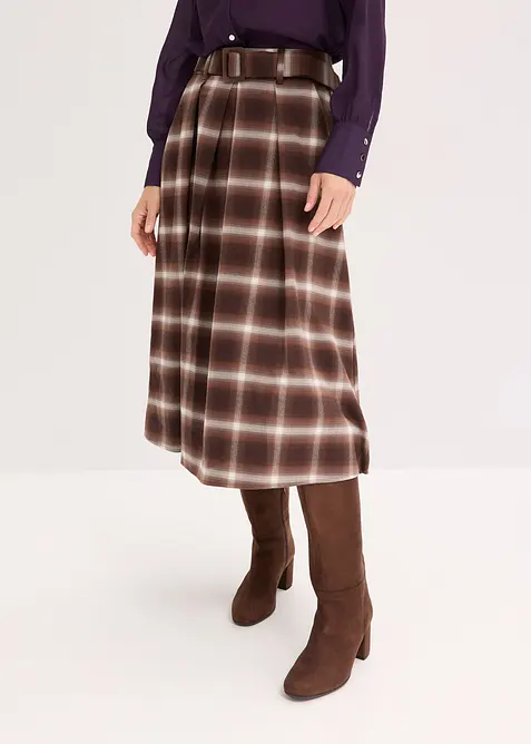 Karo Faltenrock und Gürtel (2-tlg.Set), bonprix