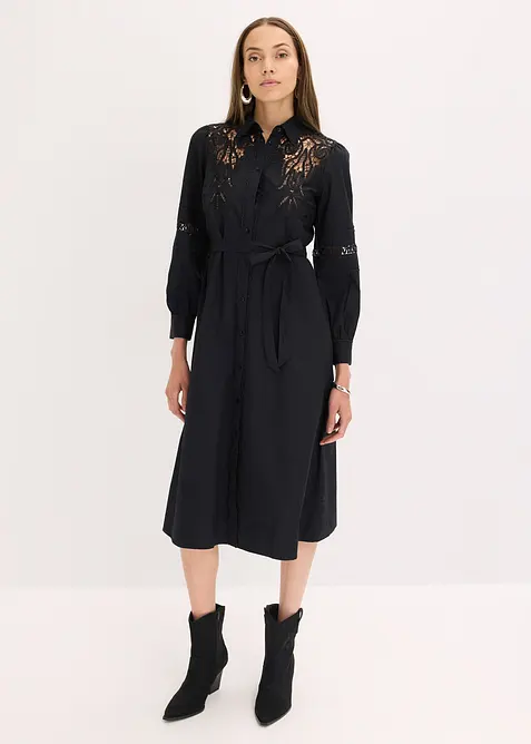 Robe midi en coton avec empiècement dentelle, bonprix