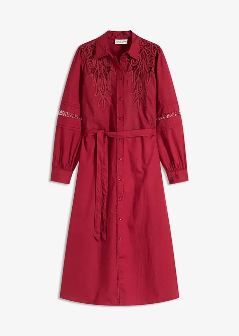 Robe midi en coton avec empiècement dentelle, bonprix