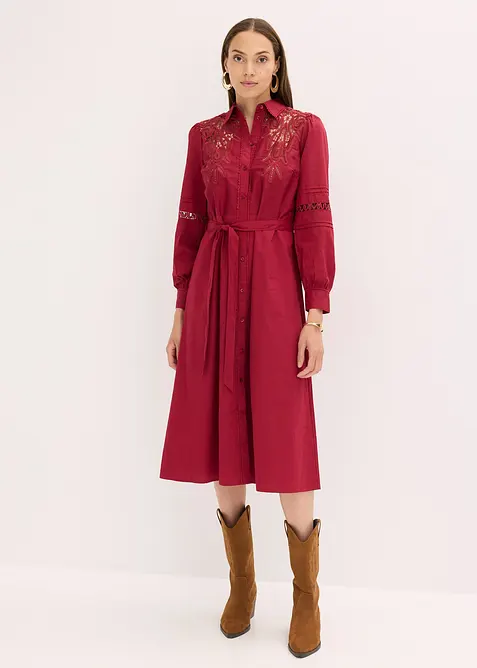 Robe midi en coton avec empiècement dentelle, bonprix