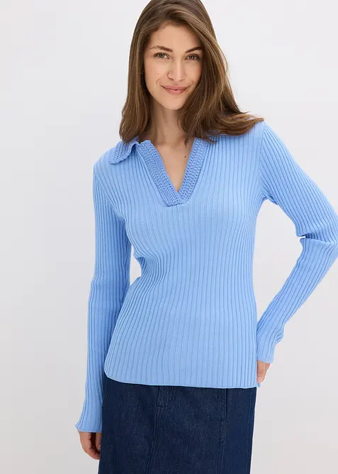 Feinstrickpullover mit schmückendem Kragen, bonprix