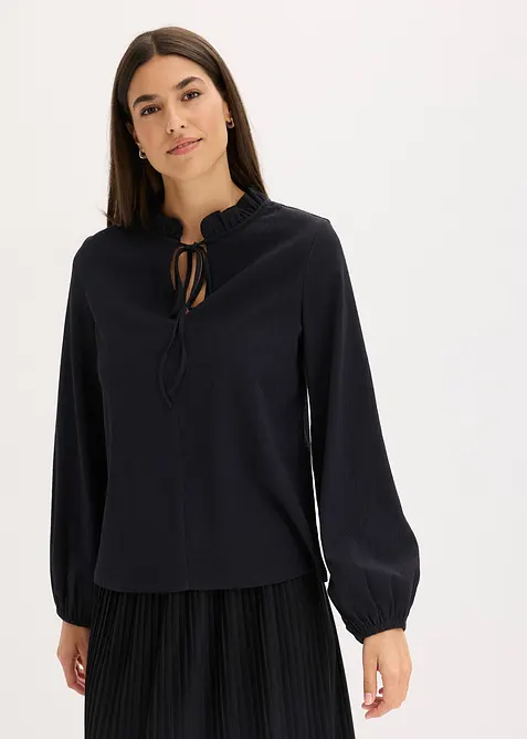 Blouse manches longues à col volanté, bonprix