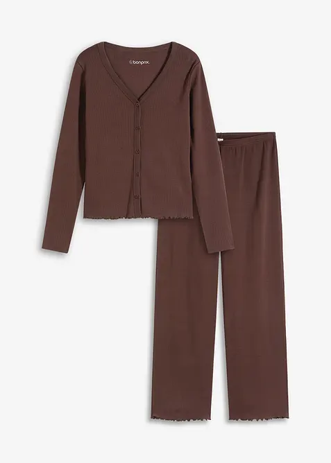 Pyjama aus Rippe mit Knopfleiste, bonprix