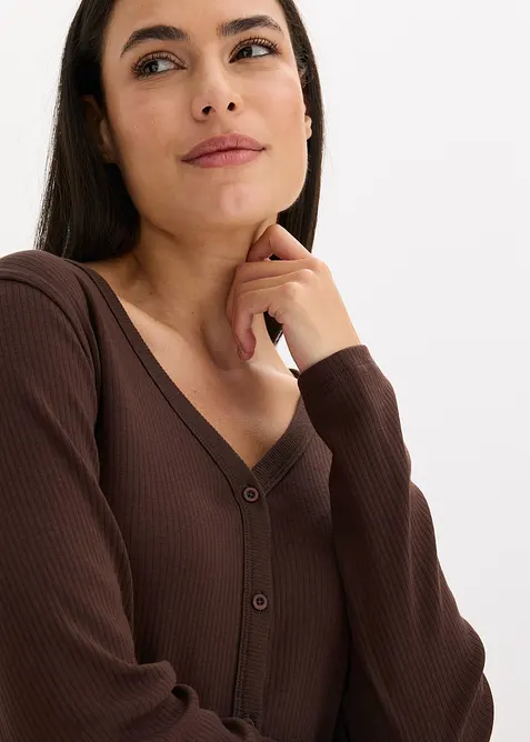 Pyjama aus Rippe mit Knopfleiste, bonprix