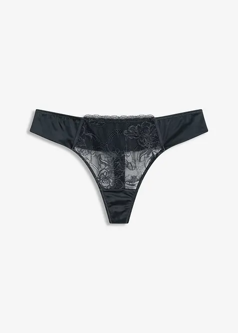 String mit zarter Spitze und Glanzeffekt, bonprix