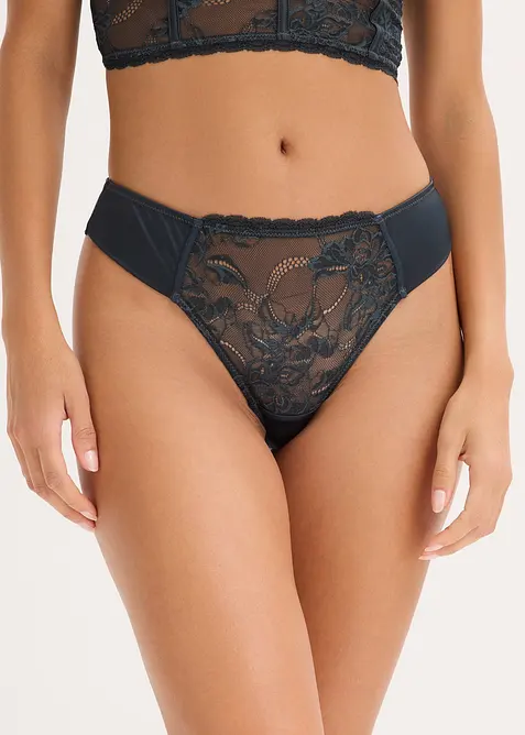 String mit zarter Spitze und Glanzeffekt, bonprix