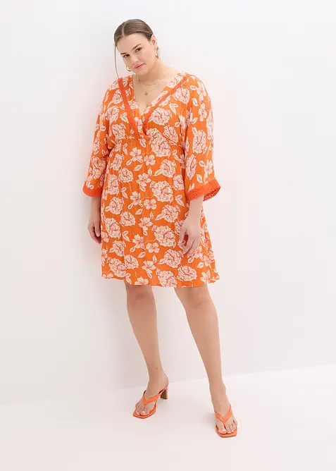 Tunika-Kleid mit Spitze aus strukturierter Viskose, bonprix