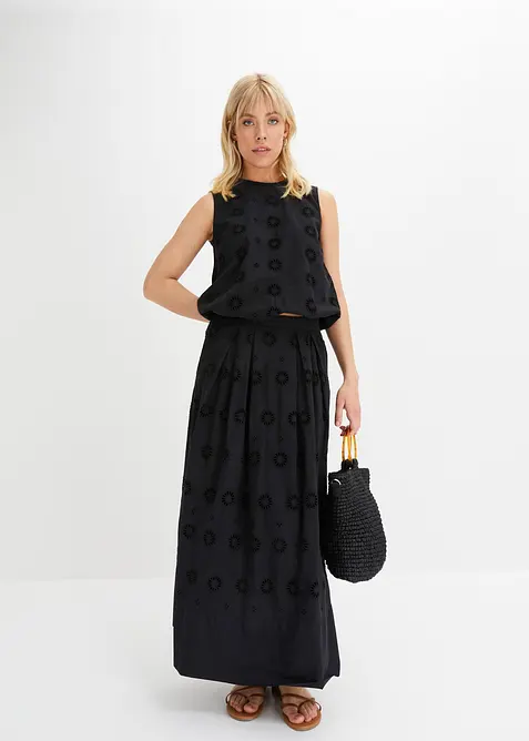 Jupe longue en coton avec broderie anglaise, bonprix