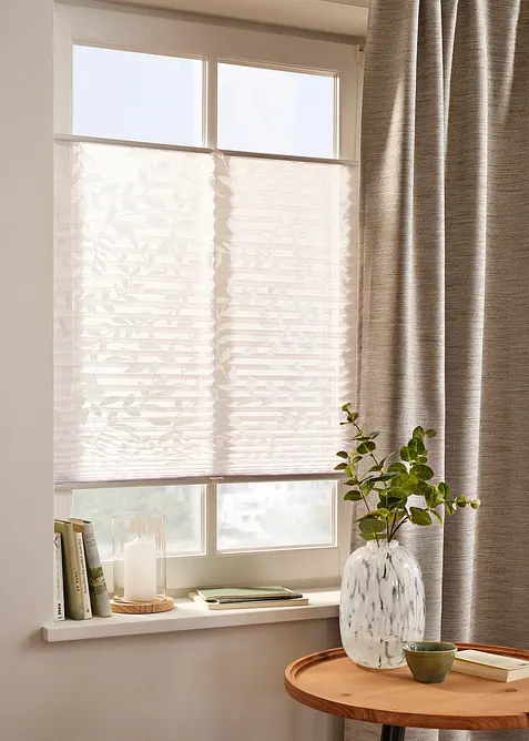 Store plissé avec motif feuilles en dévoré, bonprix