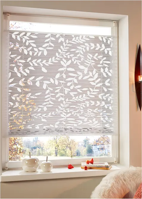 Store plissé avec motif feuilles en dévoré, bonprix