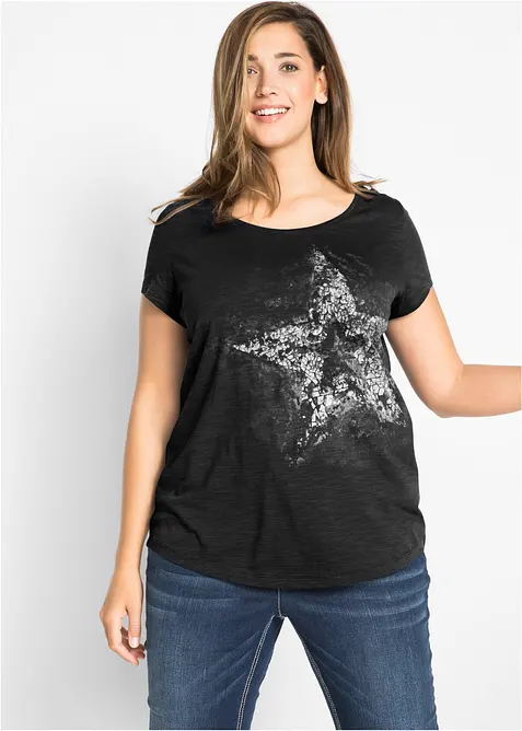 T-shirt coton fil flammé à manches courtes, bonprix