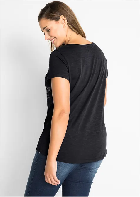 T-shirt coton fil flammé à manches courtes, bonprix