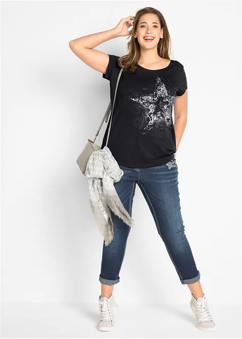 T-shirt coton fil flammé à manches courtes, bonprix