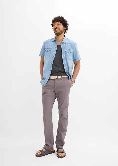 Pantalon chino droit avec taille élastique et ceinture, regular, bonprix