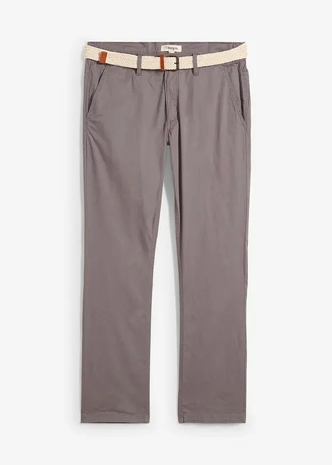 Pantalon chino droit avec taille élastique et ceinture, regular, bonprix