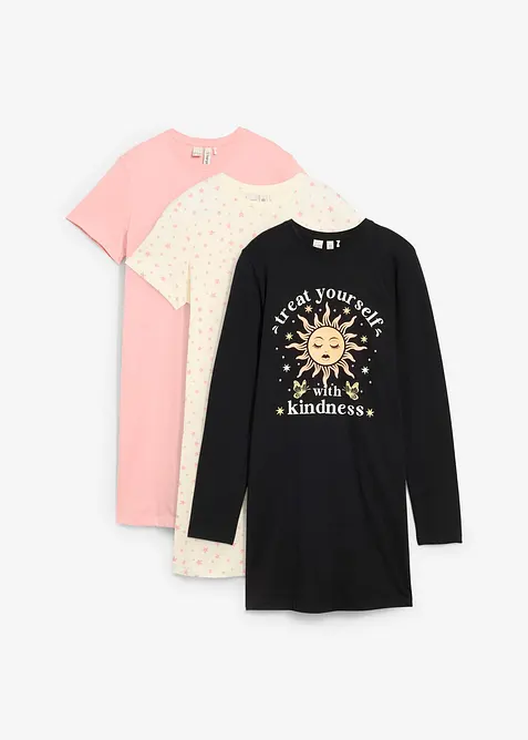 Lot de 3 chemises de nuit 100% coton, bonprix