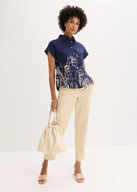 Chemisier manches courtes oversize en popeline de coton, bonprix