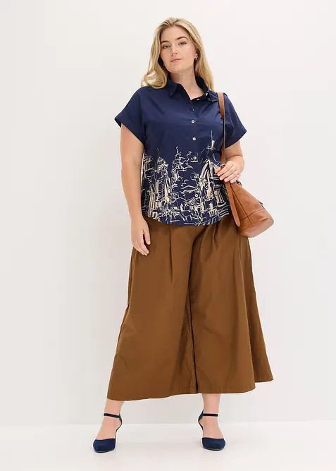 Chemisier manches courtes oversize en popeline de coton, bonprix