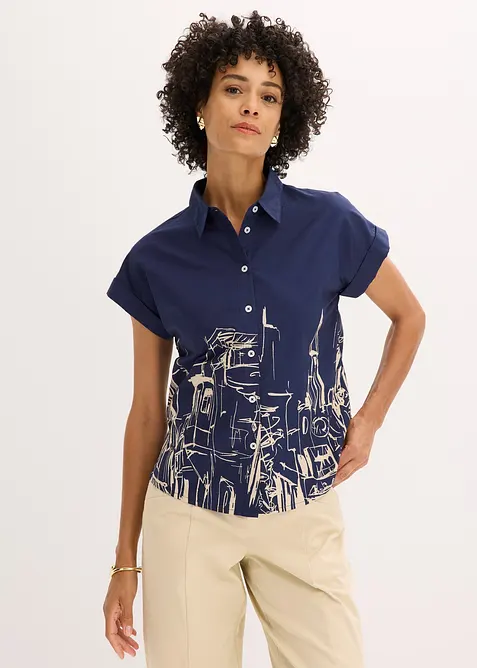 Chemisier manches courtes oversize en popeline de coton, bonprix