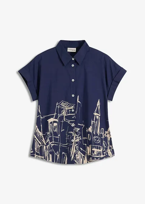 Chemisier manches courtes oversize en popeline de coton, bonprix